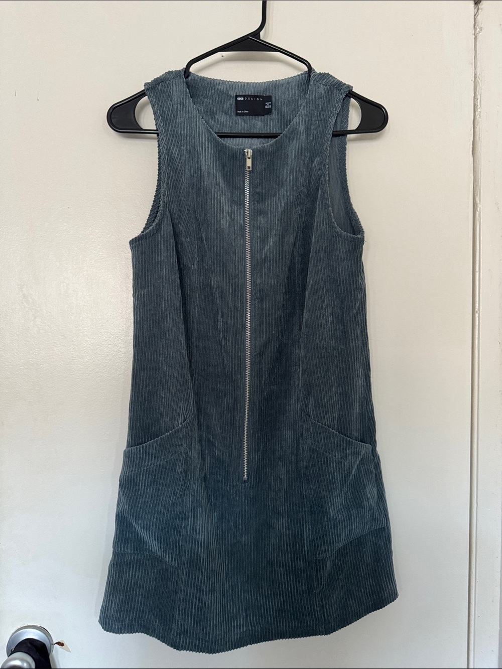 ASOS Teal Corduroy Zip-Front Mini Dress